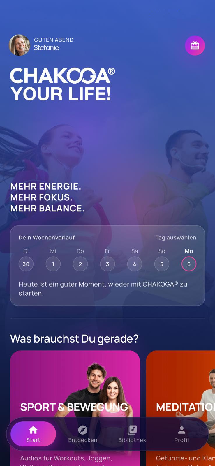 CHAKOGA App Startbildschirm