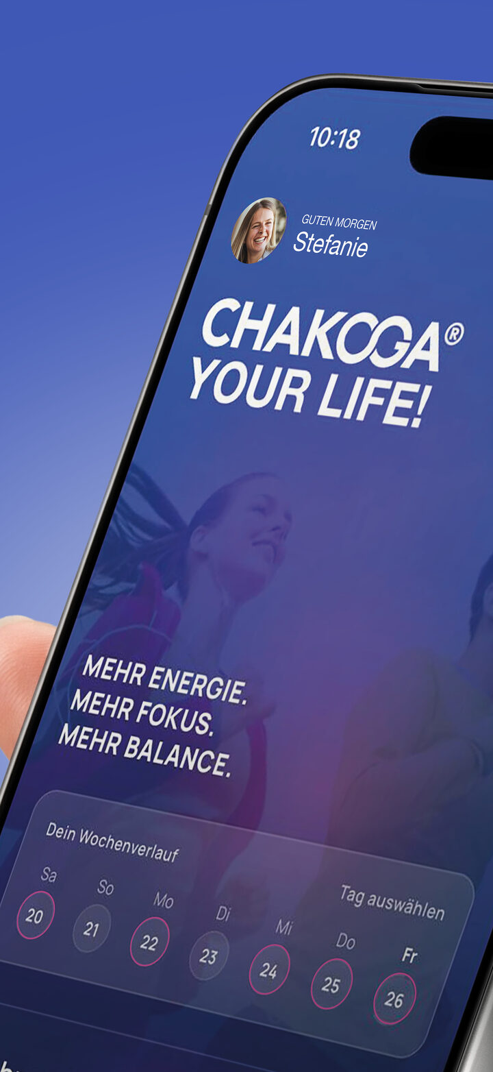 CHAKOGA App — Startbildschirm mit Wochenverlauf